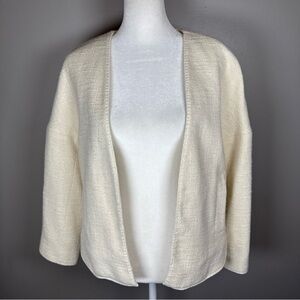 Massimo Dutti Textured Cropped Open Blazer Jacket Cream Size Small 3/4 Sleeve
